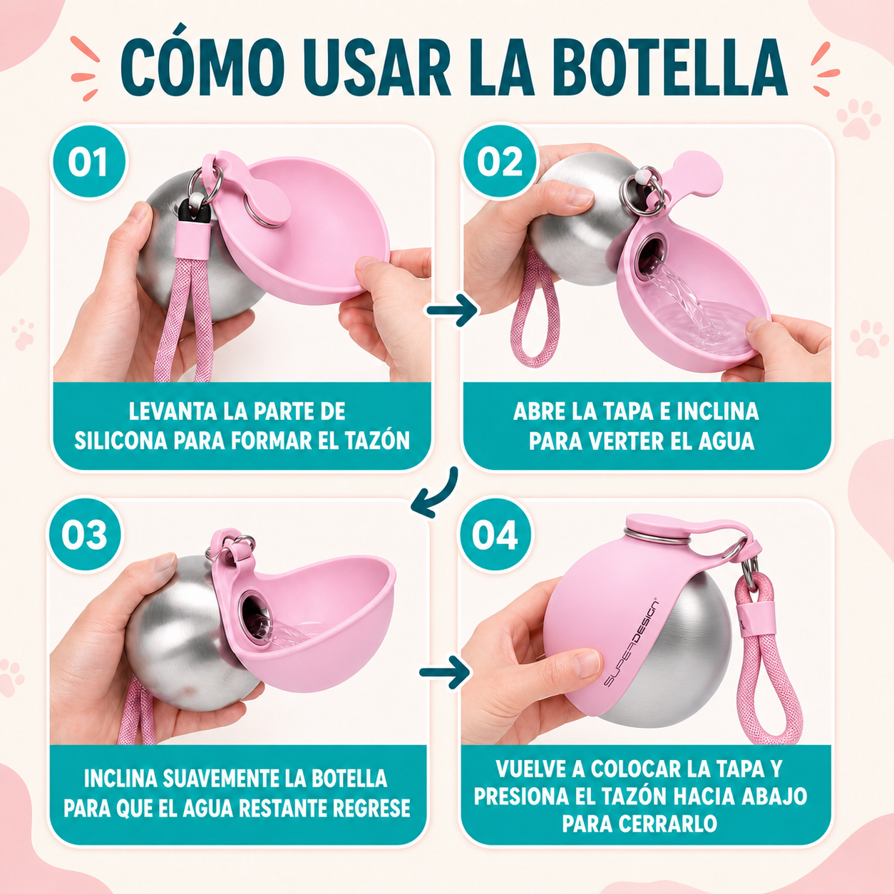 Botella de agua portátil 2 en 1 para mascotas