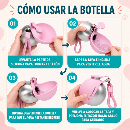 Botella de agua portátil 2 en 1 para mascotas