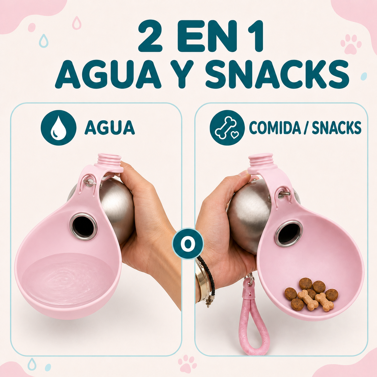 Botella de agua portátil 2 en 1 para mascotas